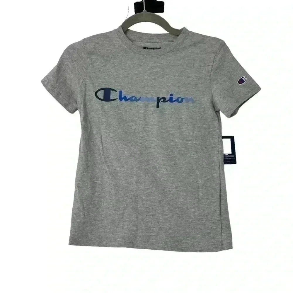Champion Boys Size Small Gray T-Shirt Ombré Logo Athletic Activewear NWT